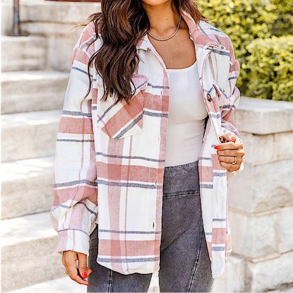🎉SALE🎉 🆕💙LOVE TREE: NAVY/IVORY Button Down Plaid Jacket Coat MEDIUM - Picture 8 of 9